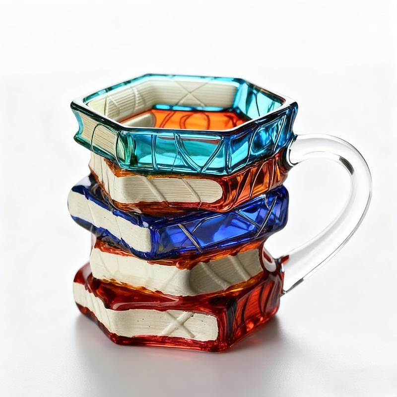 Literature Lover Gift | Ceramic Mug | Creative 3D Painting Book Design | Stacked Style | Unique Coffee Cup | Home Decor