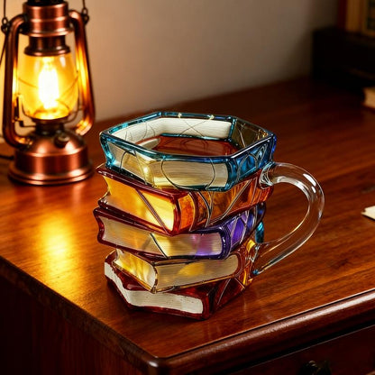 Literature Lover Gift | Ceramic Mug | Creative 3D Painting Book Design | Stacked Style | Unique Coffee Cup | Home Decor