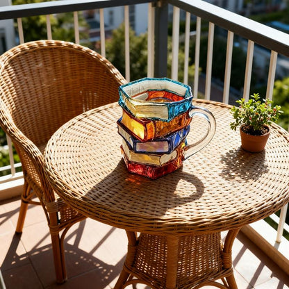 Literature Lover Gift | Ceramic Mug | Creative 3D Painting Book Design | Stacked Style | Unique Coffee Cup | Home Decor