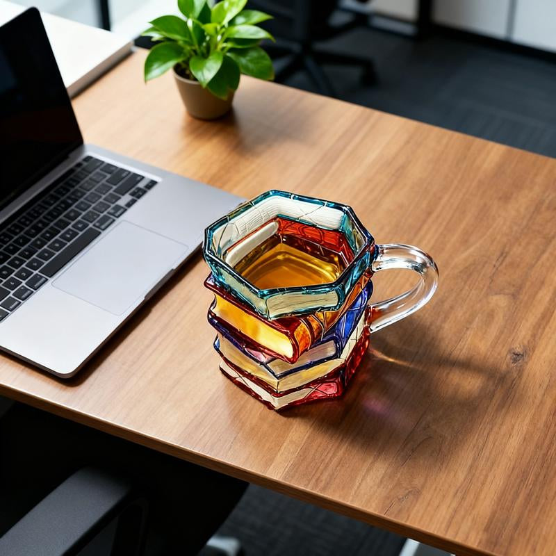 Literature Lover Gift | Ceramic Mug | Creative 3D Painting Book Design | Stacked Style | Unique Coffee Cup | Home Decor